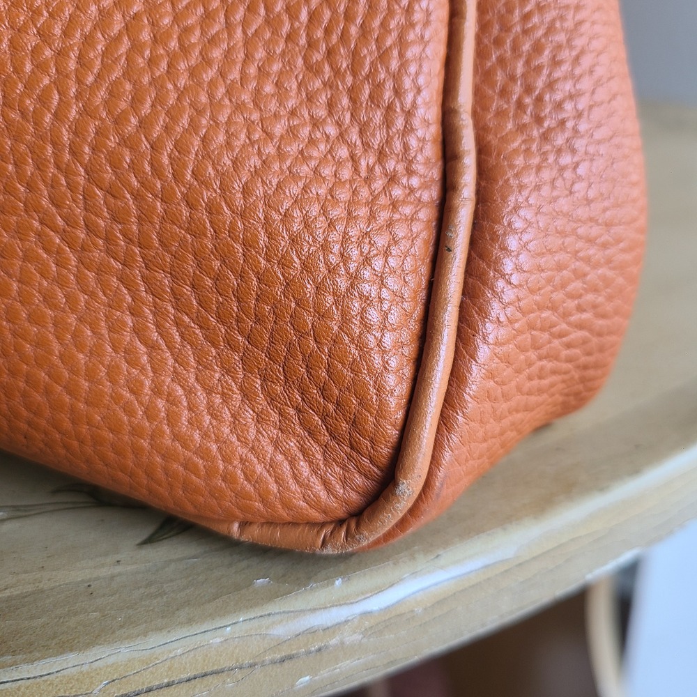 Valentina Italian Orange Pebbled Leather Shoulder Bag Classic Quiet Luxury Boho - Picture 11 of 15